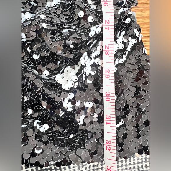 Aidan mattox sequin one shoulder cape dress mini black white - Picture 7 of 8